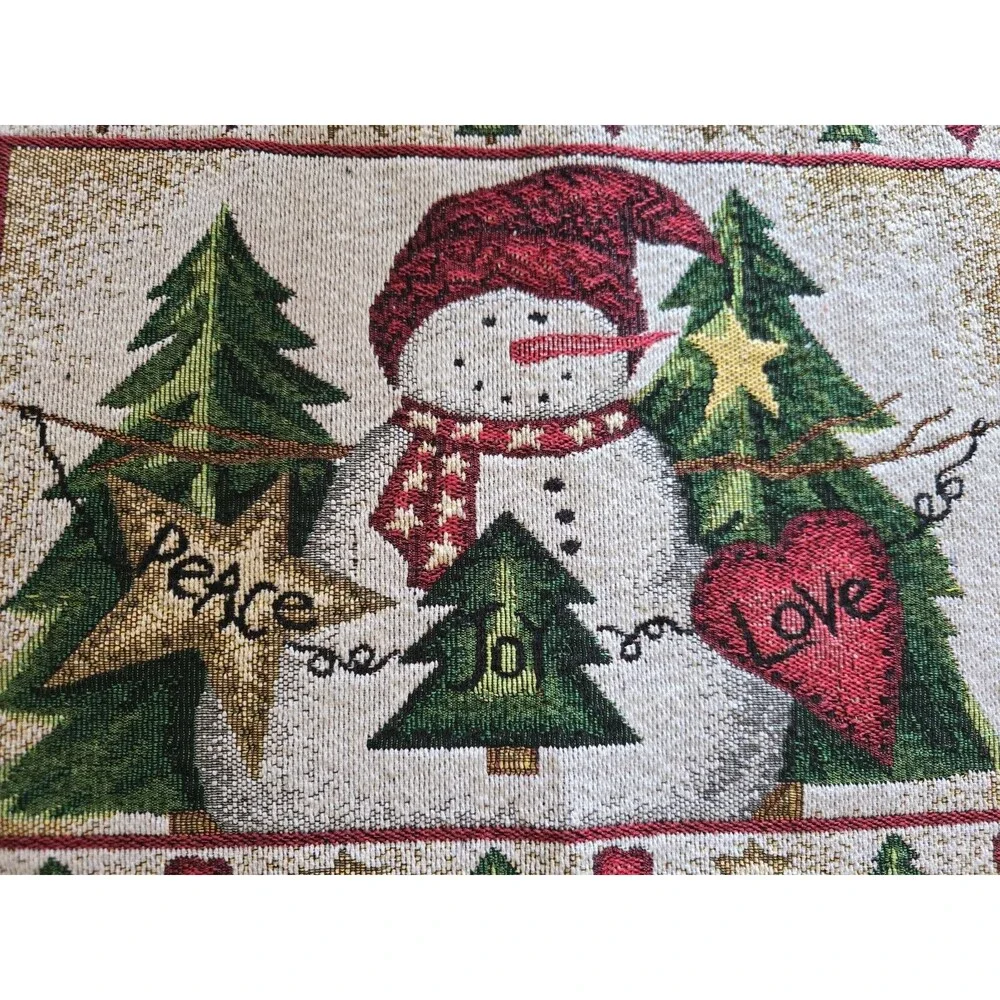 Christmas Snowman Tapestry Placemats Set of 4 Peace Joy Love Holiday Table Decor